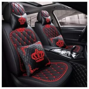 Crown Luxury Diamond-Stitched Universal Car Seat Cover Set with Headrest Support