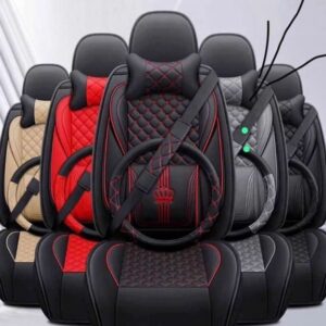 Crown Luxury Diamond-Stitched Universal Car Seat Cover Set with Headrest Support