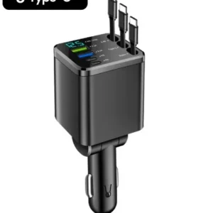 Multi-Port Fast Charging Car Adapter with Bluetooth, Built-in Cables & LED Display