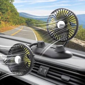 Dual Head 12V Car Cooling Fan – Adjustable Dashboard Air Circulation Fan