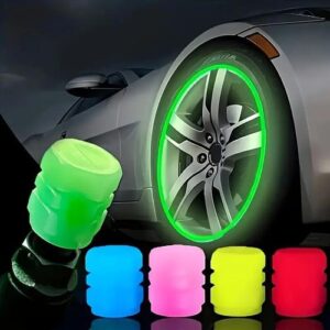 Glow-in-the-Dark Tire Valve Caps (Luminous Car Wheel Accessories – Set of 4)