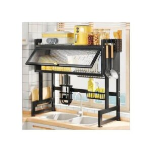 Over the Sink Dish Rack with Cover – Multi-Functional Kitchen Organizer