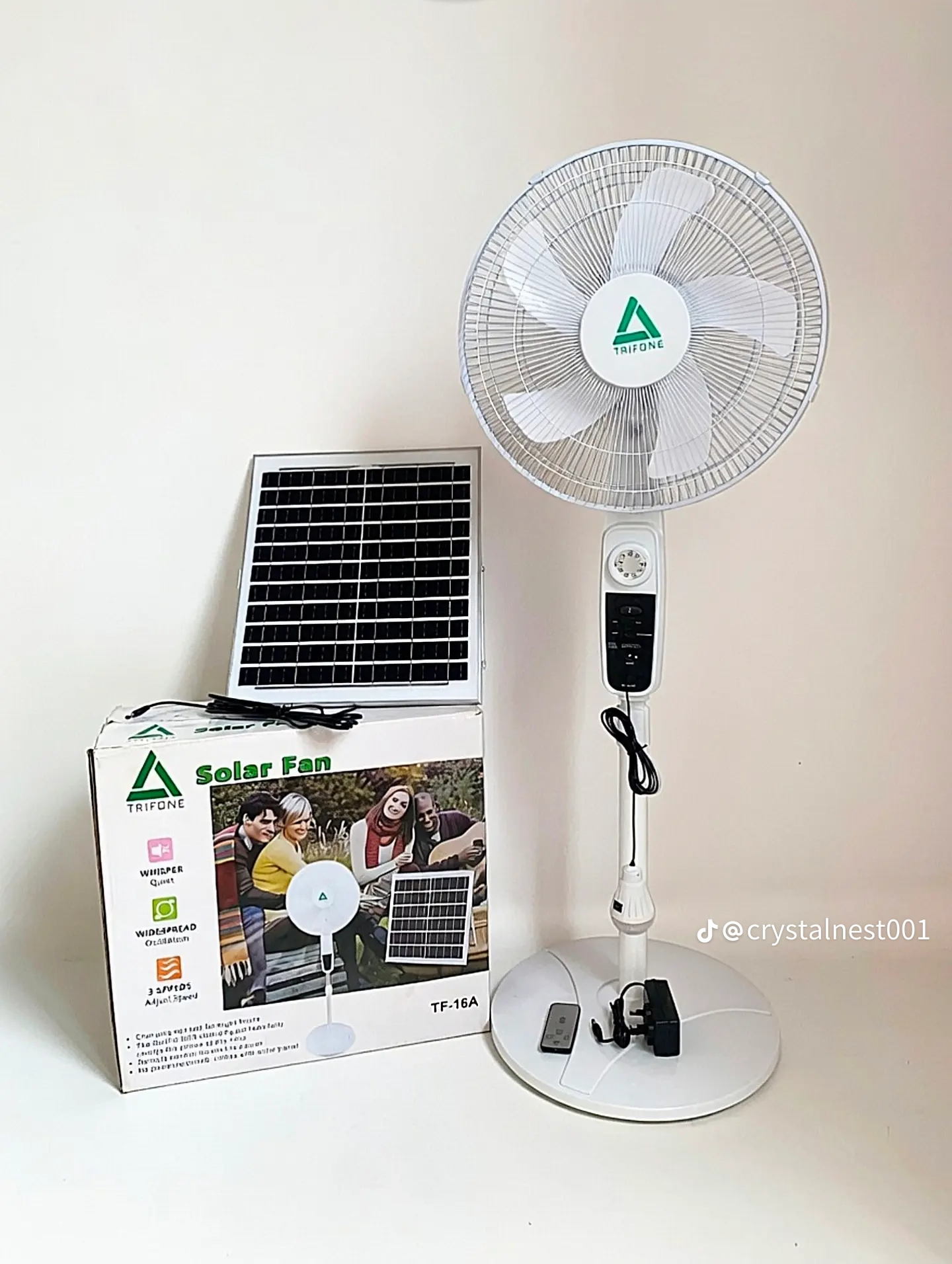 Trifone 16-Inch Premium Solar Rechargeable Fan System (Model TF-16A – Lithium Edition)