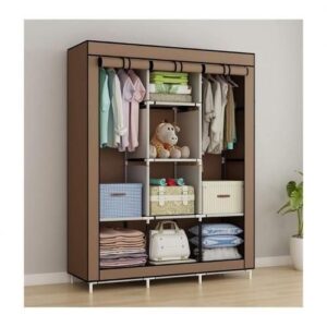 Portable Wardrobe Closet with Cover – 3 Column Clothes Organizer