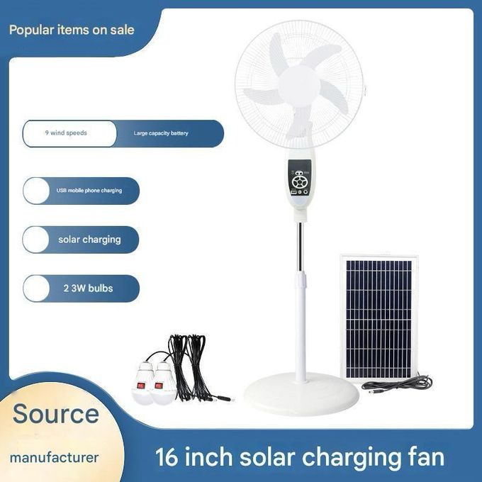 16-Inch Solar Powered Rechargeable Pedestal Fan with Solar Panel - Image 7